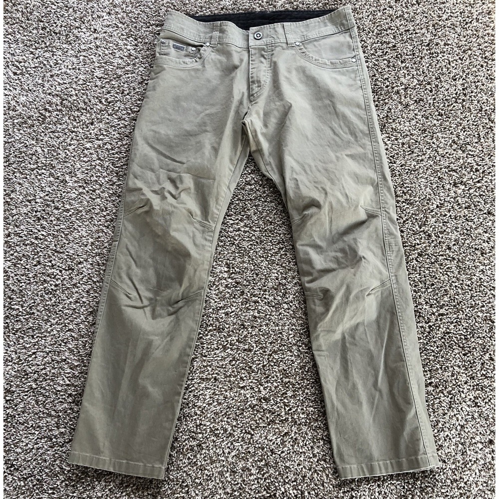 Kuhl Defyr Pants Mens 34x32 Khaki Patina Dye Outdoor Hiking Workwear Recreation